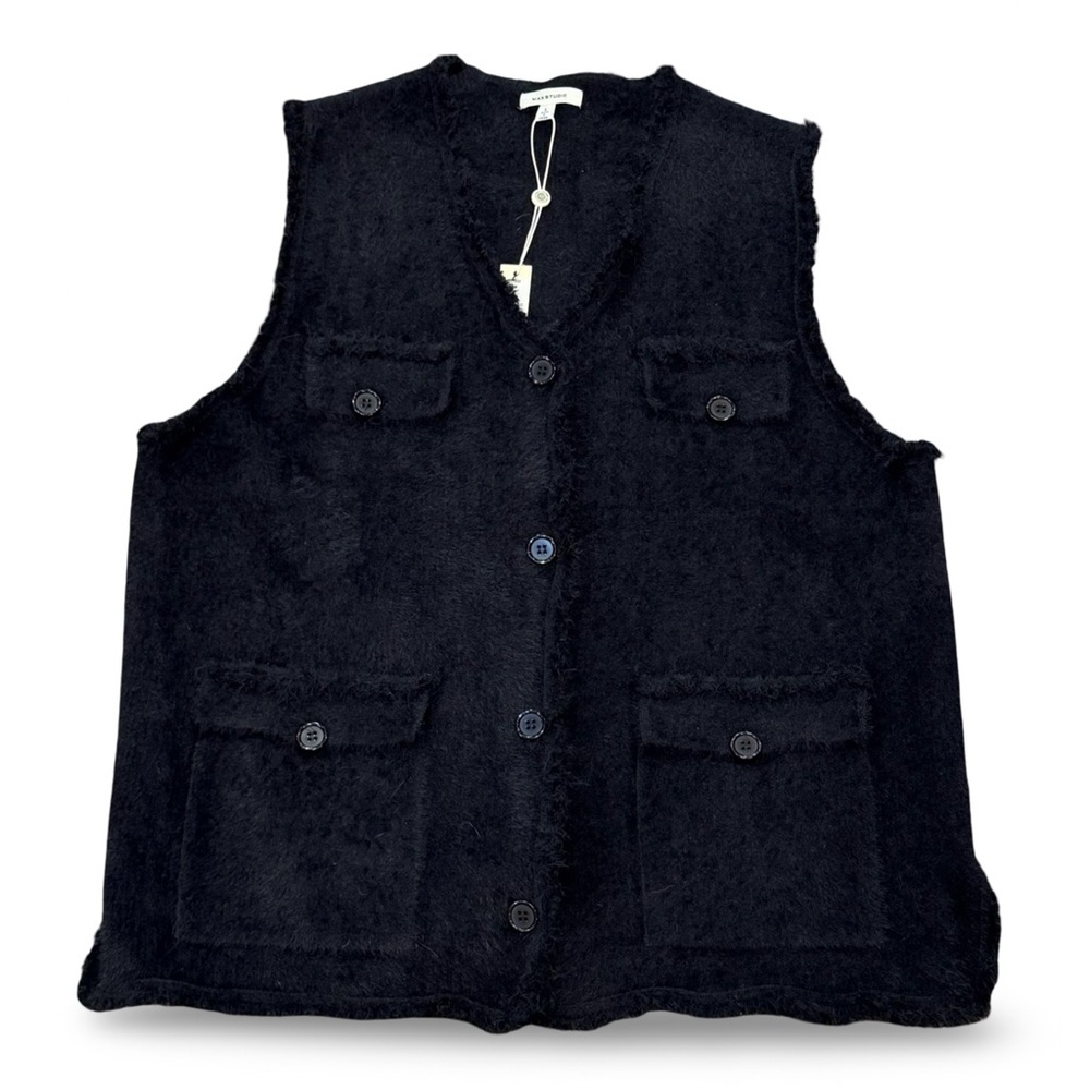 MAX STUDIO Black Furry Vest Size L